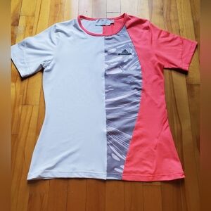Adidas by Stella McCartney Barricade short sleeves top. Pink, grey & white. M.